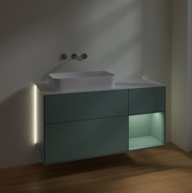 Тумба под раковину Villeroy & Boch Finion 120х50,1 см с подсветкой МДФ оливковый матовый лак/стекло белое матовое G691GMGM