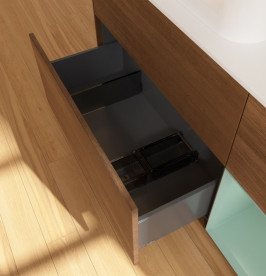 Тумба под раковину Villeroy & Boch Finion 120х50,1 см с подсветкой МДФ шпон грецкого ореха/стекло белое матовое G691GMGN