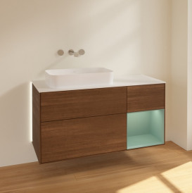 Тумба под раковину Villeroy & Boch Finion 120х50,1 см с подсветкой МДФ шпон грецкого ореха/стекло белое матовое G691GMGN