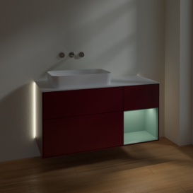 Тумба под раковину Villeroy & Boch Finion 120х50,1 см с подсветкой МДФ пион матовый лак/стекло белое матовое G691GMHB