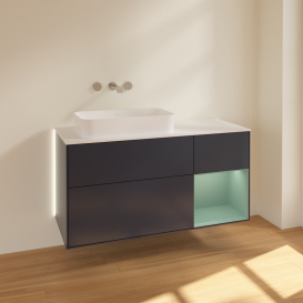 Тумба под раковину Villeroy & Boch Finion 120х50,1 см с подсветкой МДФ темно-синий матовый лак/стекло белое матовое G691GMHG