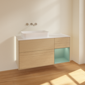 Тумба под раковину Villeroy & Boch Finion 120х50,1 см с подсветкой МДФ шпон дуба/стекло белое матовое G691GMPC