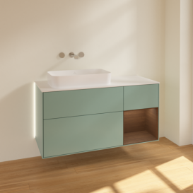 Тумба под раковину Villeroy & Boch Finion 120х50,1 см с подсветкой МДФ оливковый матовый лак/стекло белое матовое G691GNGM