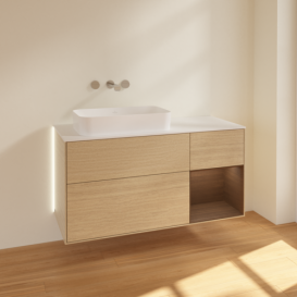 Тумба под раковину Villeroy & Boch Finion 120х50,1 см с подсветкой МДФ шпон дуба/стекло белое матовое G691GNPC