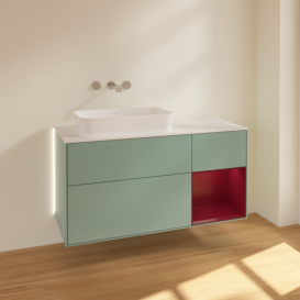 Тумба под раковину Villeroy & Boch Finion 120х50,1 см с подсветкой МДФ оливковый матовый лак/стекло белое матовое G691HBGM