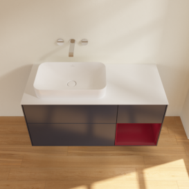 Тумба под раковину Villeroy & Boch Finion 120х50,1 см с подсветкой МДФ темно-синий матовый лак/стекло белое матовое G691HBHG