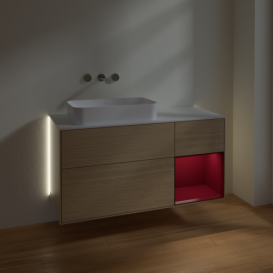 Тумба под раковину Villeroy & Boch Finion 120х50,1 см с подсветкой МДФ шпон дуба/стекло белое матовое G691HBPC