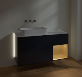 Тумба под раковину Villeroy & Boch Finion 120х50,1 см с подсветкой МДФ темно-синий матовый лак/стекло белое матовое G691HFHG