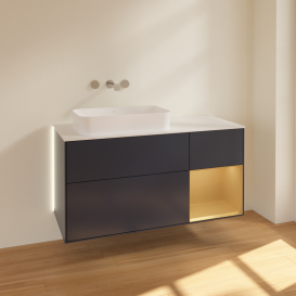 Тумба под раковину Villeroy & Boch Finion 120х50,1 см с подсветкой МДФ темно-синий матовый лак/стекло белое матовое G691HFHG