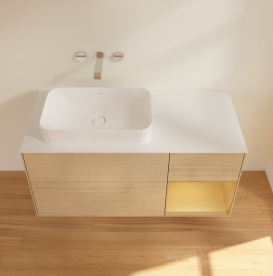 Тумба под раковину Villeroy & Boch Finion 120х50,1 см с подсветкой МДФ шпон дуба/стекло белое матовое G691HFPC