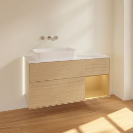 Тумба под раковину Villeroy & Boch Finion 120х50,1 см с подсветкой МДФ шпон дуба/стекло белое матовое G691HFPC