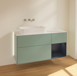 Тумба под раковину Villeroy & Boch Finion 120х50,1 см с подсветкой МДФ оливковый матовый лак/стекло белое матовое G691HGGM