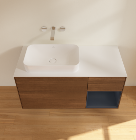 Тумба под раковину Villeroy & Boch Finion 120х50,1 см с подсветкой МДФ шпон грецкого ореха/стекло белое матовое G691HGGN