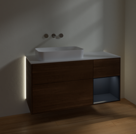 Тумба под раковину Villeroy & Boch Finion 120х50,1 см с подсветкой МДФ шпон грецкого ореха/стекло белое матовое G691HGGN