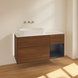 Тумба под раковину Villeroy & Boch Finion 120х50,1 см с подсветкой МДФ шпон грецкого ореха/стекло белое матовое G691HGGN