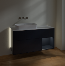 Тумба под раковину Villeroy & Boch Finion 120х50,1 см с подсветкой МДФ темно-синий матовый лак/стекло белое матовое G691HGHG