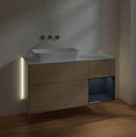 Тумба под раковину Villeroy & Boch Finion 120х50,1 см с подсветкой МДФ шпон дуба/стекло белое матовое G691HGPC