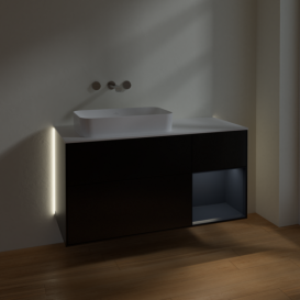 Тумба под раковину Villeroy & Boch Finion 120х50,1 см с подсветкой МДФ черный матовый лак/стекло белое матовое G691HGPD