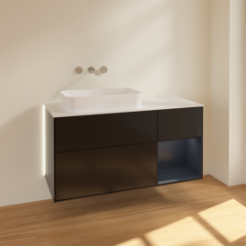 Тумба под раковину Villeroy & Boch Finion 120х50,1 см с подсветкой МДФ черный матовый лак/стекло белое матовое G691HGPD