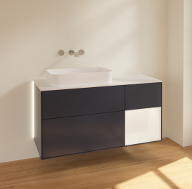 Тумба под раковину Villeroy & Boch Finion 120х50,1 см с подсветкой МДФ темно-синий матовый лак/стекло белое матовое G691MTHG