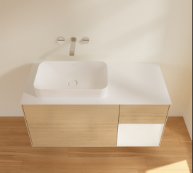 Тумба під раковину Villeroy & Boch Finion 120х50,1 см із підсвічуванням МДФ шпон дуба/скло біле матове G691MTPC