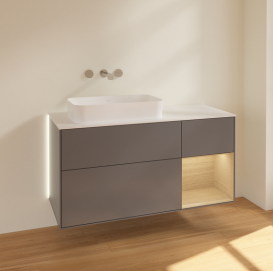 Тумба под раковину Villeroy & Boch Finion 120х50,1 см с подсветкой МДФ антрацит матовый лак/стекло белое матовое G691PCGK