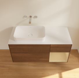 Тумба под раковину Villeroy & Boch Finion 120х50,1 см с подсветкой МДФ шпон грецкого ореха/стекло белое матовое G691PCGN