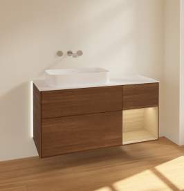 Тумба под раковину Villeroy & Boch Finion 120х50,1 см с подсветкой МДФ шпон грецкого ореха/стекло белое матовое G691PCGN