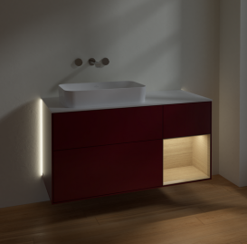 Тумба под раковину Villeroy & Boch Finion 120х50,1 см с подсветкой МДФ пион матовый лак/стекло белое матовое G691PCHB