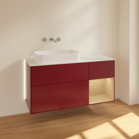 Тумба под раковину Villeroy & Boch Finion 120х50,1 см с подсветкой МДФ пион матовый лак/стекло белое матовое G691PCHB