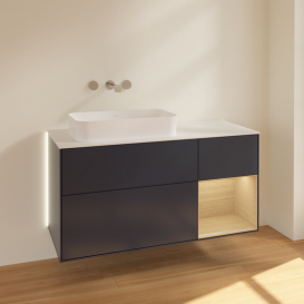 Тумба под раковину Villeroy & Boch Finion 120х50,1 см с подсветкой МДФ темно-синий матовый лак/стекло белое матовое G691PCHG