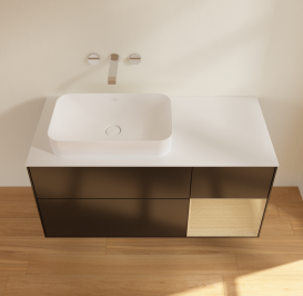 Тумба под раковину Villeroy & Boch Finion 120х50,1 см с подсветкой МДФ черный матовый лак/стекло белое матовое G691PCPD