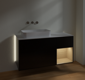 Тумба под раковину Villeroy & Boch Finion 120х50,1 см с подсветкой МДФ черный матовый лак/стекло белое матовое G691PCPD