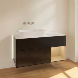 Тумба под раковину Villeroy & Boch Finion 120х50,1 см с подсветкой МДФ черный матовый лак/стекло белое матовое G691PCPD