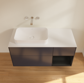 Тумба под раковину Villeroy & Boch Finion 120х50,1 см с подсветкой МДФ темно-синий матовый лак/стекло белое матовое G691PDHG