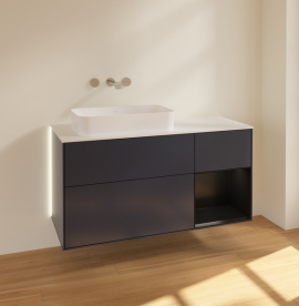 Тумба под раковину Villeroy & Boch Finion 120х50,1 см с подсветкой МДФ темно-синий матовый лак/стекло белое матовое G691PDHG