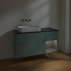 Тумба под раковину Villeroy & Boch Finion 120х50,1 см с подсветкой МДФ оливковый матовый лак/стекло черное матовое G692GKGM