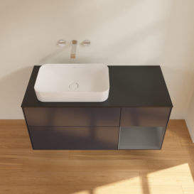Тумба под раковину Villeroy & Boch Finion 120х50,1 см с подсветкой МДФ темно-синий матовый лак/стекло черное матовое G692GKHG