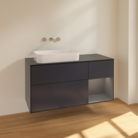 Тумба под раковину Villeroy & Boch Finion 120х50,1 см с подсветкой МДФ темно-синий матовый лак/стекло черное матовое G692GKHG