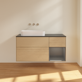 Тумба под раковину Villeroy & Boch Finion 120х50,1 см с подсветкой МДФ шпон дуба/стекло черное матовое G692GKPC