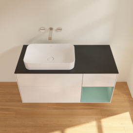 Тумба под раковину Villeroy & Boch Finion 120х50,1 см с подсветкой МДФ глянцевый белый лак/стекло черное матовое G692GMGF