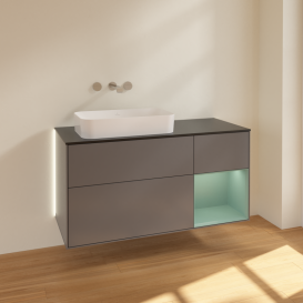 Тумба под раковину Villeroy & Boch Finion 120х50,1 см с подсветкой МДФ антрацит матовый лак/стекло черное матовое G692GMGK