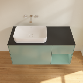 Тумба под раковину Villeroy & Boch Finion 120х50,1 см с подсветкой МДФ оливковый матовый лак/стекло черное матовое G692GMGM