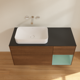 Тумба под раковину Villeroy & Boch Finion 120х50,1 см с подсветкой МДФ шпон грецкого ореха/стекло черное матовое G692GMGN