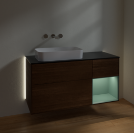 Тумба под раковину Villeroy & Boch Finion 120х50,1 см с подсветкой МДФ шпон грецкого ореха/стекло черное матовое G692GMGN
