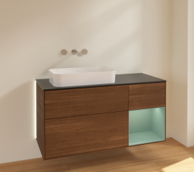 Тумба под раковину Villeroy & Boch Finion 120х50,1 см с подсветкой МДФ шпон грецкого ореха/стекло черное матовое G692GMGN