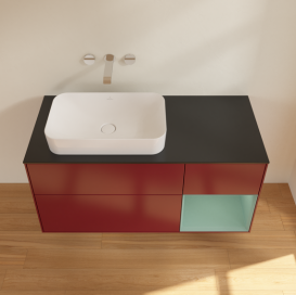 Тумба под раковину Villeroy & Boch Finion 120х50,1 см с подсветкой МДФ пион матовый лак/стекло черное матовое G692GMHB