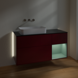 Тумба под раковину Villeroy & Boch Finion 120х50,1 см с подсветкой МДФ пион матовый лак/стекло черное матовое G692GMHB