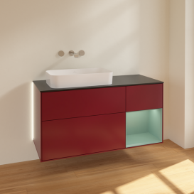 Тумба под раковину Villeroy & Boch Finion 120х50,1 см с подсветкой МДФ пион матовый лак/стекло черное матовое G692GMHB