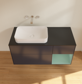 Тумба под раковину Villeroy & Boch Finion 120х50,1 см с подсветкой МДФ темно-синий матовый лак/стекло черное матовое G692GMHG